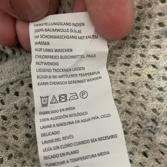 Prana Grey Asymmetrical Hem Open Knit Organic Cotton Crewneck Sweater - Picture 6 of 11